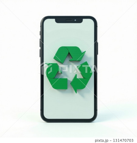 Smartphone showing recycling symbol promoting environmental awareness 131470703