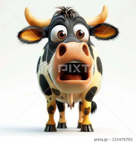 Surprised cartoon cow opening its mouth widely 131470705