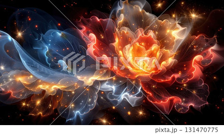 Glowing fractal flower blooming in the vastness of space with sparkling stars Glowing fractal flower blooming in the vastness of space with sparkling stars 131470775