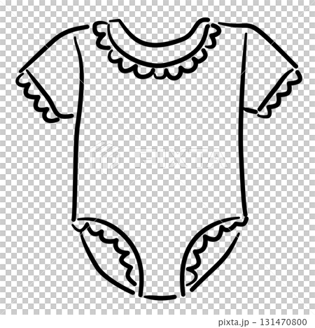 Baby romper with lace trim baby shower line art doodle illustration hand drawn black and white outline sketch for invitations stickers patterns and crafts 131470800