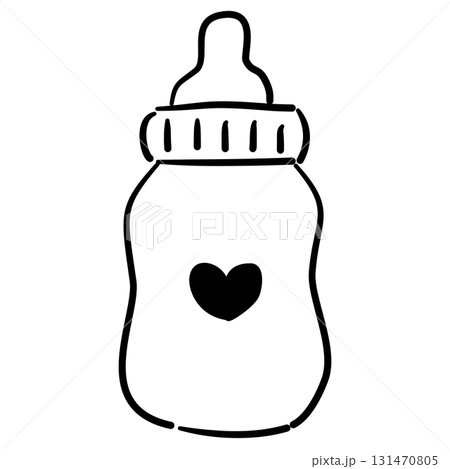 Baby bottle with heart baby shower line art doodle illustration hand drawn black and white outline sketch for invitations stickers patterns and crafts Baby bottle with heart baby shower line art doodle illustration hand drawn black and white outline sketch for invitations stickers patterns and crafts 131470805