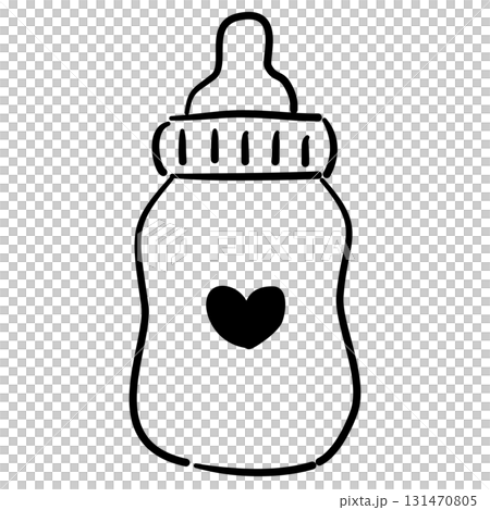 Baby bottle with heart baby shower line art doodle illustration hand drawn black and white outline sketch for invitations stickers patterns and crafts Baby bottle with heart baby shower line art doodle illustration hand drawn black and white outline sketch for invitations stickers patterns and crafts 131470805