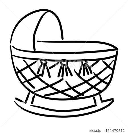 Boho baby crib baby shower line art doodle illustration hand drawn black and white outline sketch for invitations stickers patterns and crafts Boho baby crib baby shower line art doodle illustration hand drawn black and white outline sketch for invitations stickers patterns and crafts 131470812