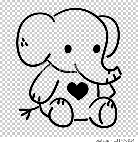Elephant plush toy baby shower line art doodle illustration hand drawn black and white outline sketch for invitations stickers patterns and crafts 131470814