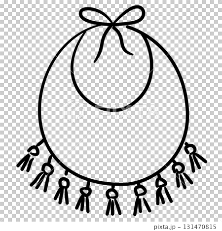 Baby bib with fringe soft round bib with boho tassel trim baby shower line art doodle illustration hand drawn black and white outline sketch for invitations stickers patterns and crafts Baby bib with fringe soft round bib with boho tassel trim baby shower line art doodle illustration hand drawn black and white outline sketch for invitations stickers patterns and crafts 131470815