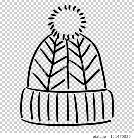 Baby hat knit hat with pom-pom on top baby shower line art doodle illustration hand drawn black and white outline sketch for invitations stickers patterns and crafts Baby hat knit hat with pom-pom on top baby shower line art doodle illustration hand drawn black and white outline sketch for invitations stickers patterns and crafts 131470829