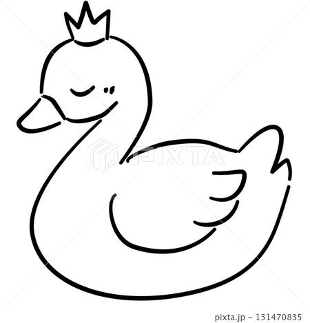 Baby swan plush cute swan toy with tiny crown baby shower line art doodle illustration hand drawn black and white outline sketch for invitations stickers patterns and crafts 131470835