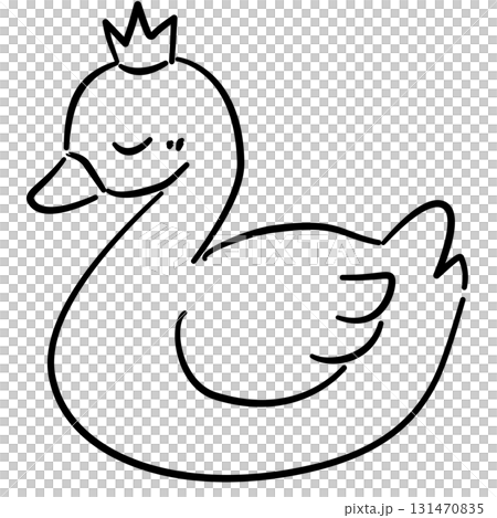 Baby swan plush cute swan toy with tiny crown baby shower line art doodle illustration hand drawn black and white outline sketch for invitations stickers patterns and crafts 131470835