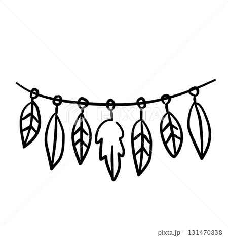 leaf and feather garland in simple doodle style baby shower line art doodle illustration hand drawn black and white outline sketch for invitations stickers patterns and crafts leaf and feather garland in simple doodle style baby shower line art doodle illustration hand drawn black and white outline sketch for invitations stickers patterns and crafts 131470838