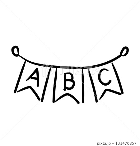 Alphabet banner garland with ABC flags baby shower line art doodle illustration hand drawn black and white outline sketch for invitations stickers patterns and crafts 131470857