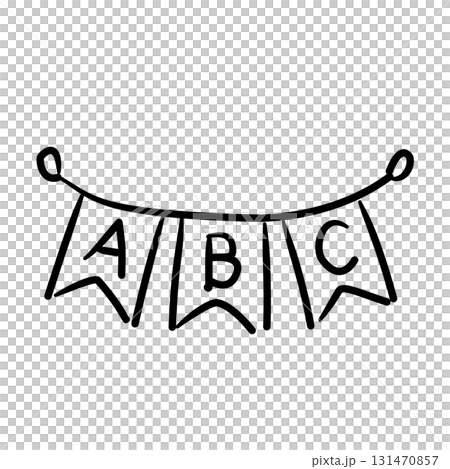 Alphabet banner garland with ABC flags baby shower line art doodle illustration hand drawn black and white outline sketch for invitations stickers patterns and crafts Alphabet banner garland with ABC flags baby shower line art doodle illustration hand drawn black and white outline sketch for invitations stickers patterns and crafts 131470857