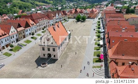 Aerial view of the historic town square in Bardejov, Slovakia, Aerial view of the historic town square in Bardejov, Slovakia, 131471159