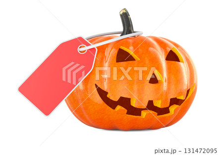 Halloween Pumpkin with price tag. 3D rendering 131472095