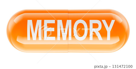 Memory, pill orange capsule. 3D rendering Memory, pill orange capsule. 3D rendering 131472100