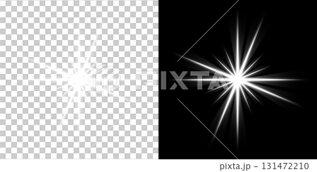 White radial star shape on transparent and black backgrounds 131472210