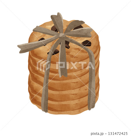 リボンで結んだチョコチップクッキー　水彩風手描きイラスト 131472425