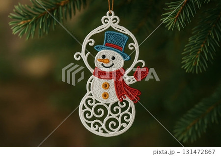 Snowman ornament on Christmas tree Snowman ornament on Christmas tree 131472867