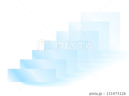 Transparent 3D blue glass panels on a white background with depth and modern minimal aesthetic 131473126