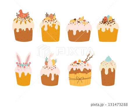 Set of Easter cakes vector illustration. Hand draw style. Holiday decor Set of Easter cakes vector illustration. Hand draw style. Holiday decor 131473288