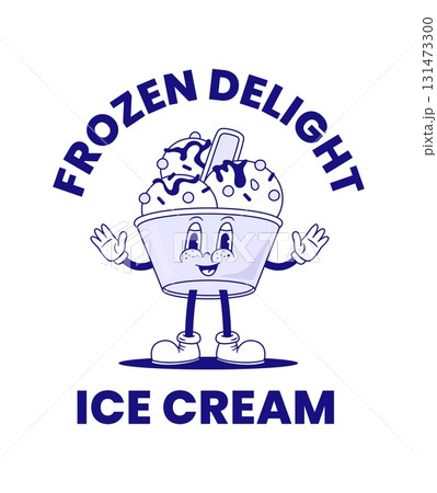 Retro cartoon ice cream character. Vector illustration. Vintage groovy mascot. Nostalgia 90s, 70s, 80s Retro cartoon ice cream character. Vector illustration. Vintage groovy mascot. Nostalgia 90s, 70s, 80s 131473300