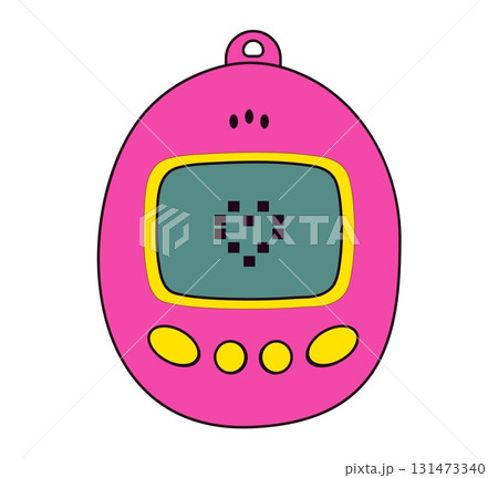 Retro game device in cartoon style. Colorful 90s vintage gamepad vector illustration. Nostalgia for 1990s Retro game device in cartoon style. Colorful 90s vintage gamepad vector illustration. Nostalgia for 1990s 131473340