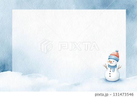 雪だるまと冬の雪景色のやさしい水彩風背景イラスト 雪だるまと冬の雪景色のやさしい水彩風背景イラスト 131473546