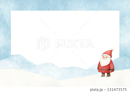 サンタクロースと冬の雪景色のやさしい水彩風背景イラスト サンタクロースと冬の雪景色のやさしい水彩風背景イラスト 131473575