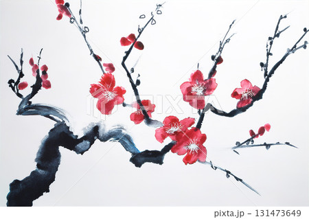 梅　水墨画 131473649