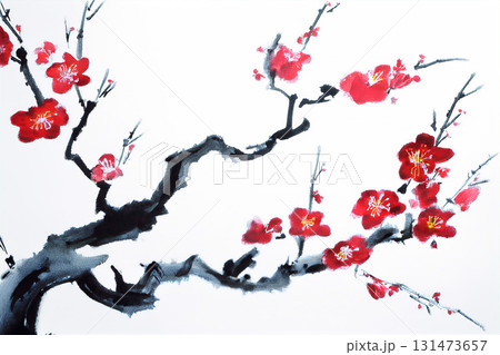 梅 水墨画のイラスト素材 [131473657] - PIXTA