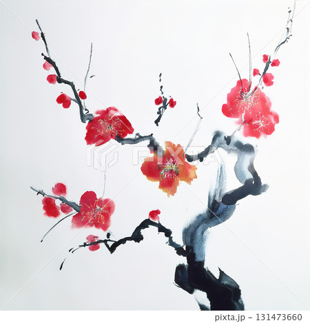 梅　水墨画 131473660