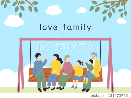 仲良くブランコに乗る家族 131473746