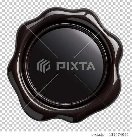 Black wax seal style design with glossy metallic texture 131474092