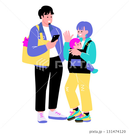 ポップでカラフルな親子のイラスト　 131474120