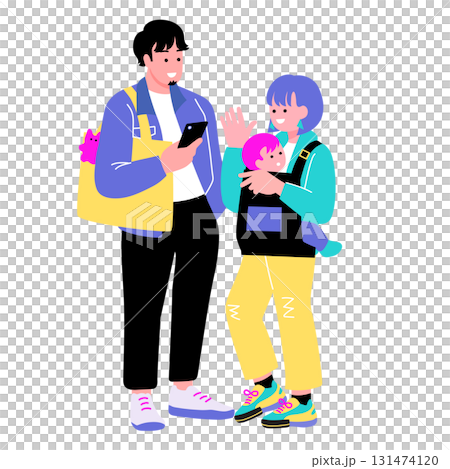 ポップでカラフルな親子のイラスト　 131474120