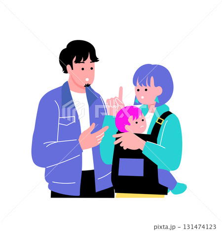 ポップでカラフルな親子のイラスト　話し合う家族 131474123