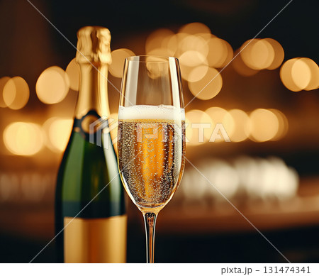 Luxury celebration exploding champagne green bottle, glass splashing bubbles festive birthday, New Year Luxury celebration exploding champagne green bottle, glass splashing bubbles festive birthday, New Year 131474341