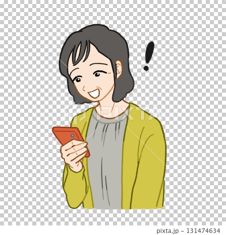 スマホ(スマートフォン)を見て喜んでいるシニア女性 手描きイラスト素材 スマホ(スマートフォン)を見て喜んでいるシニア女性 手描きイラスト素材 131474634