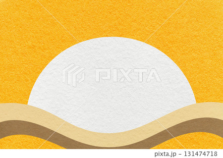 Yellow textured paper background with white circle for copy space and beige, brown waves for banner, presentation Yellow textured paper background with white circle for copy space and beige, brown waves for banner, presentation 131474718
