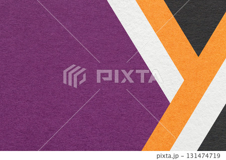 Abstract purple textured paper background with white, orange, black geometric lines, copy space for graphic banner 131474719