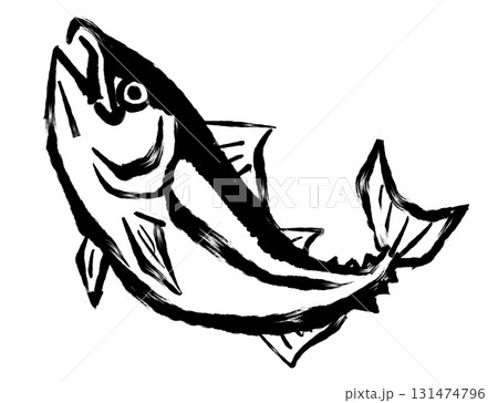 筆絵イラスト_カツオ_モノクロ 筆絵イラスト_カツオ_モノクロ 131474796