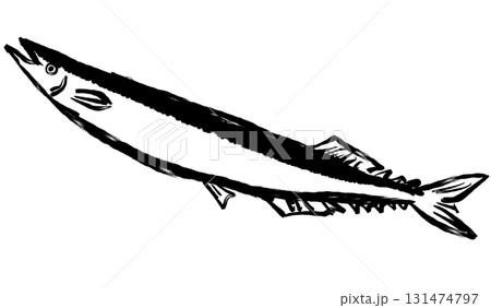 筆絵イラスト_サンマ_モノクロ 131474797