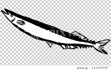 筆絵イラスト_サンマ_モノクロ 131474797