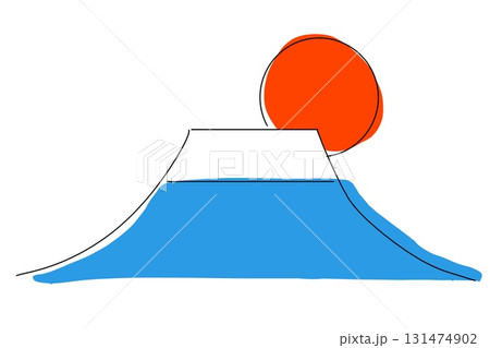 富士山　日の丸　ミニマリズム　手描き　シンプル　イラスト 131474902