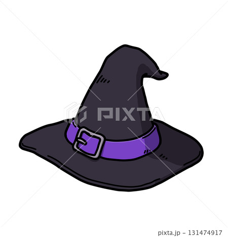 ハロウィン用/紫色のベルトが巻かれたクラシックな魔女のとんがり帽子【主線あり】 ハロウィン用/紫色のベルトが巻かれたクラシックな魔女のとんがり帽子【主線あり】 131474917