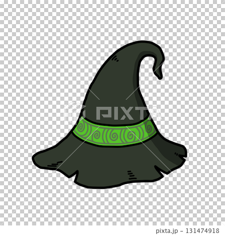 Halloween / A witch's pointed hat with a green ribbon [with outline] 131474918