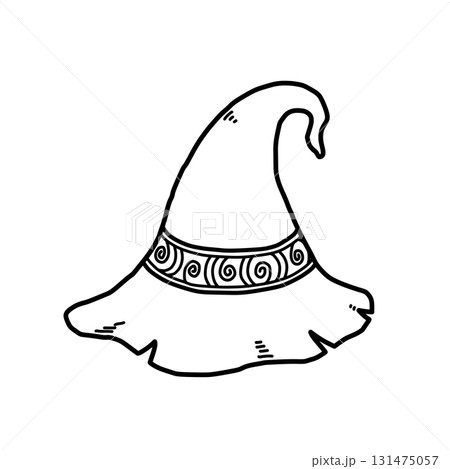 ハロウィン用/ツル模様の帯が巻かれた妖しい魔女のとんがり帽子【線画のみ】 ハロウィン用/ツル模様の帯が巻かれた妖しい魔女のとんがり帽子【線画のみ】 131475057