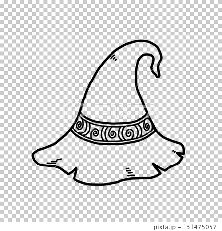 ハロウィン用/ツル模様の帯が巻かれた妖しい魔女のとんがり帽子【線画のみ】 ハロウィン用/ツル模様の帯が巻かれた妖しい魔女のとんがり帽子【線画のみ】 131475057