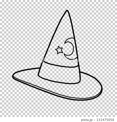ハロウィン用／月と星の模様が描かれた華やかな魔女のとんがり帽子【線画のみ】 131475058