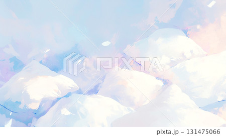 パステル調の淡い色合いの背景にたくさんの白いクッションのイラスト 131475066