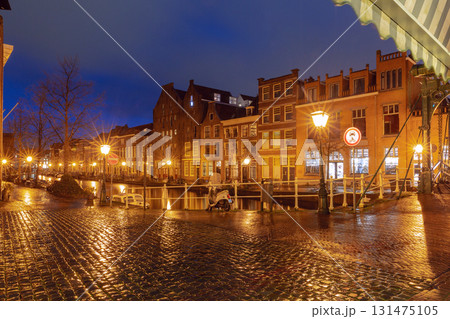 Evening Canal View in Leiden Netherlands Evening Canal View in Leiden Netherlands 131475105